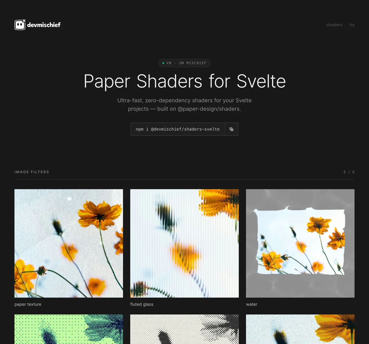 Svelte Paper Shaders interface