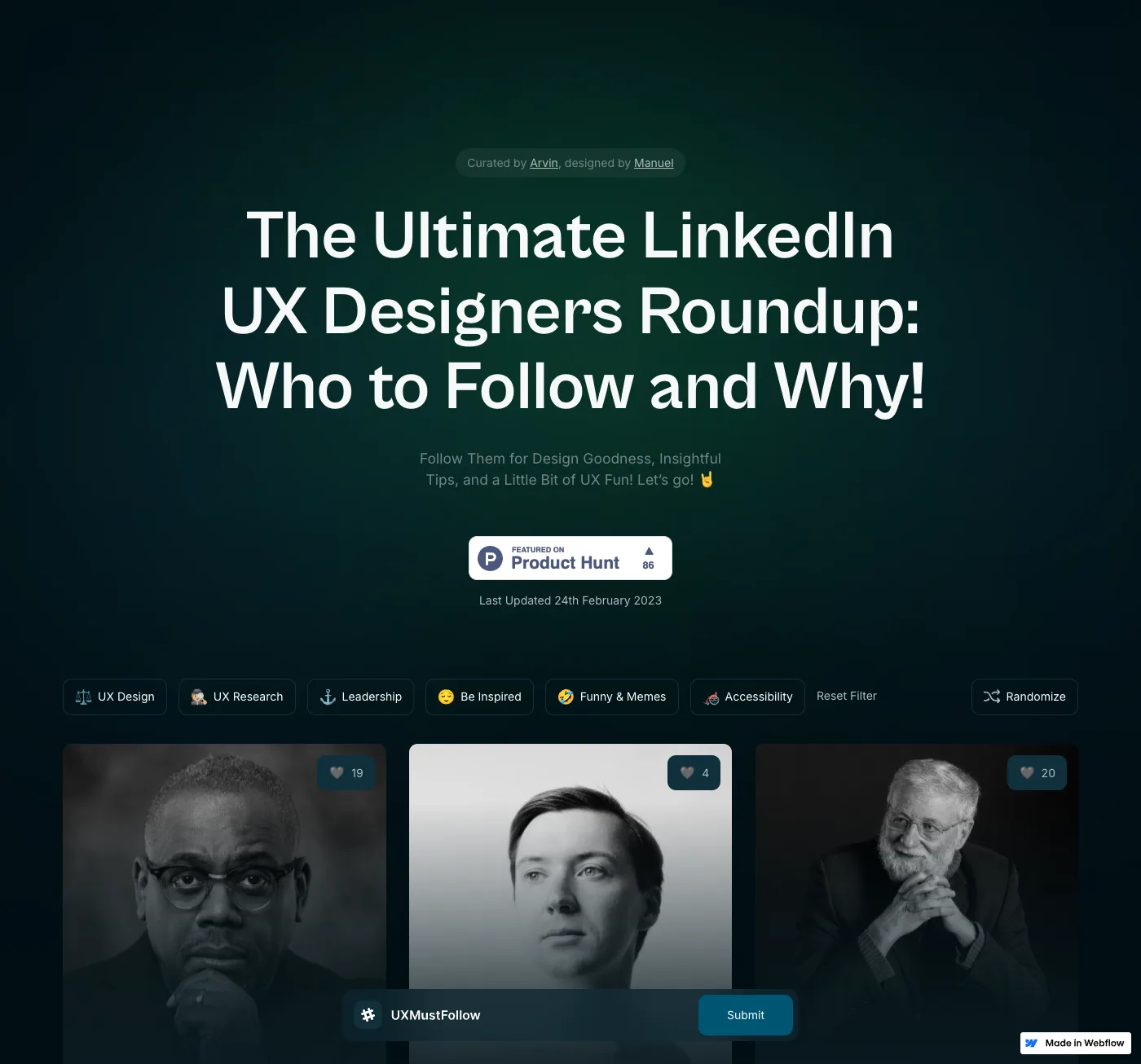 UX Must Follow: The Ultimate LinkedIn UX Designers Roundup, with topic filters