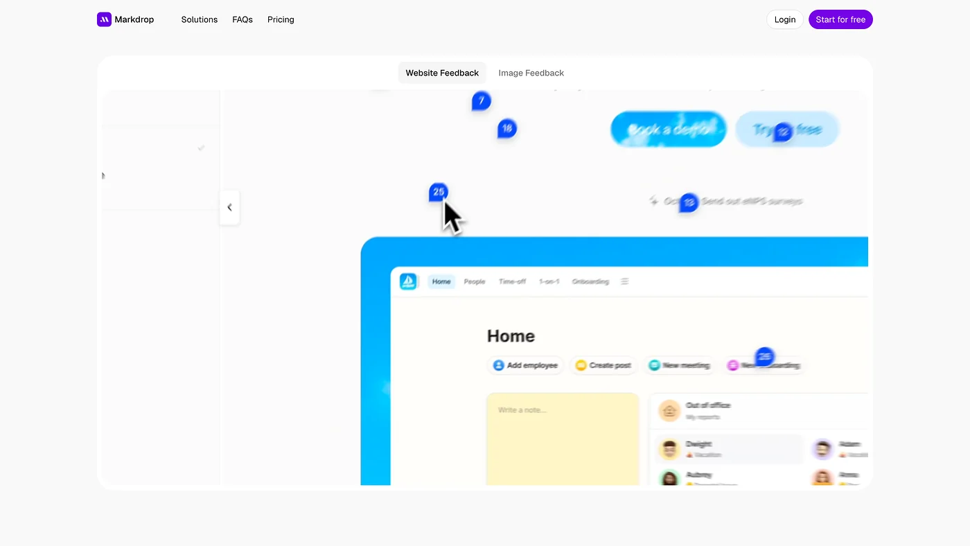 Feedback pins and teammate cursors sitting directly on a live app screen