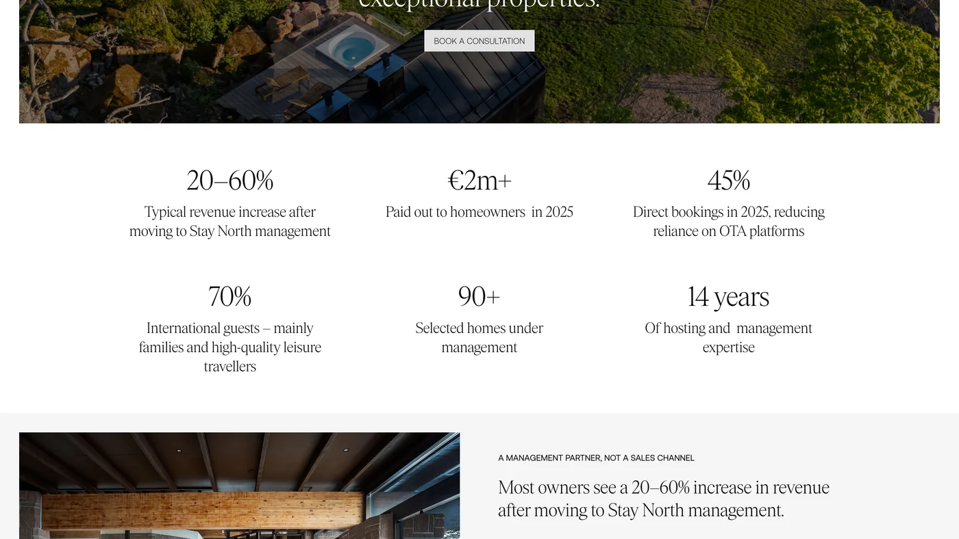 Owner results: revenue uplift, payouts, direct bookings, guest mix, homes managed and years hosting